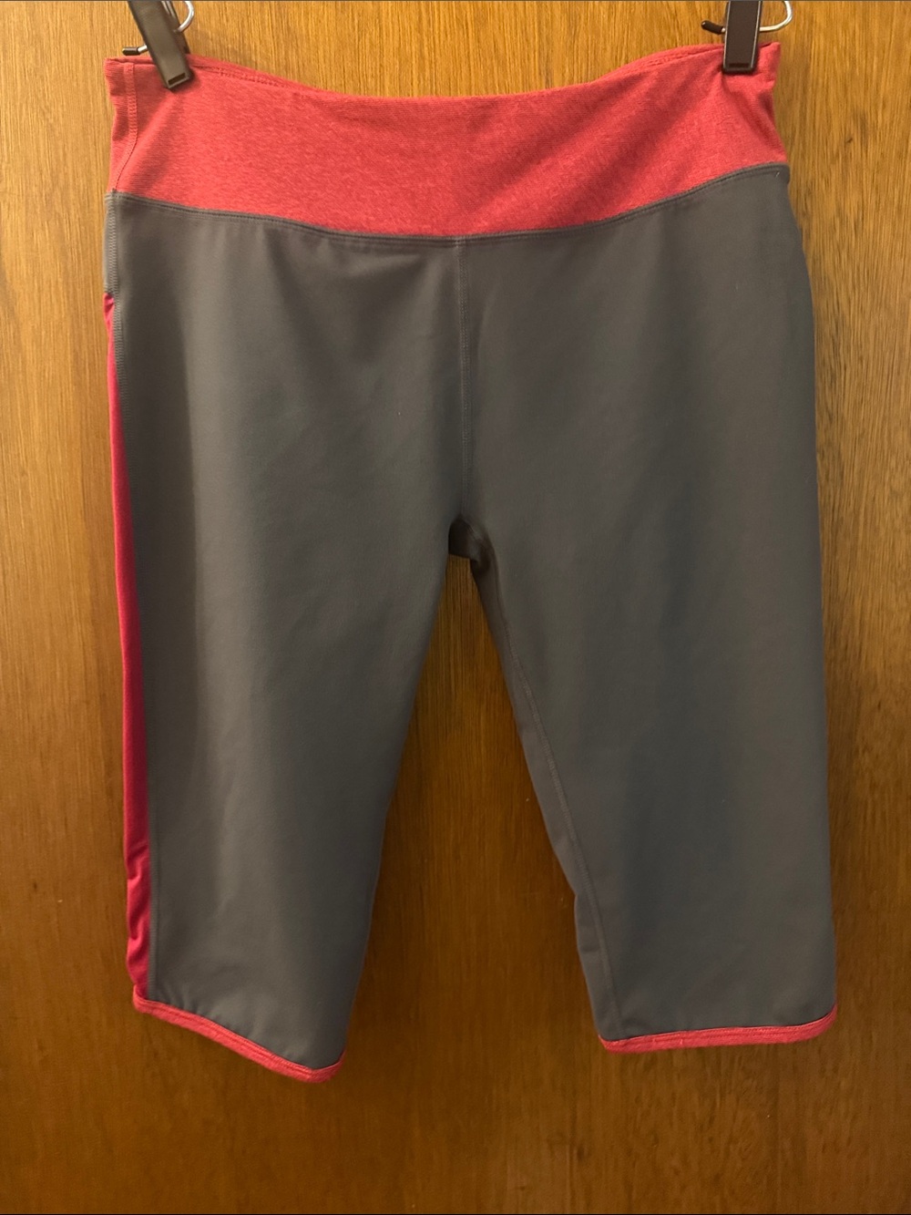 Fabletics Gray Leggings with Deep Coral Waistband